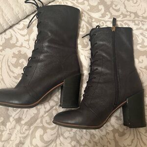 Women's Black Leather Military style Boots